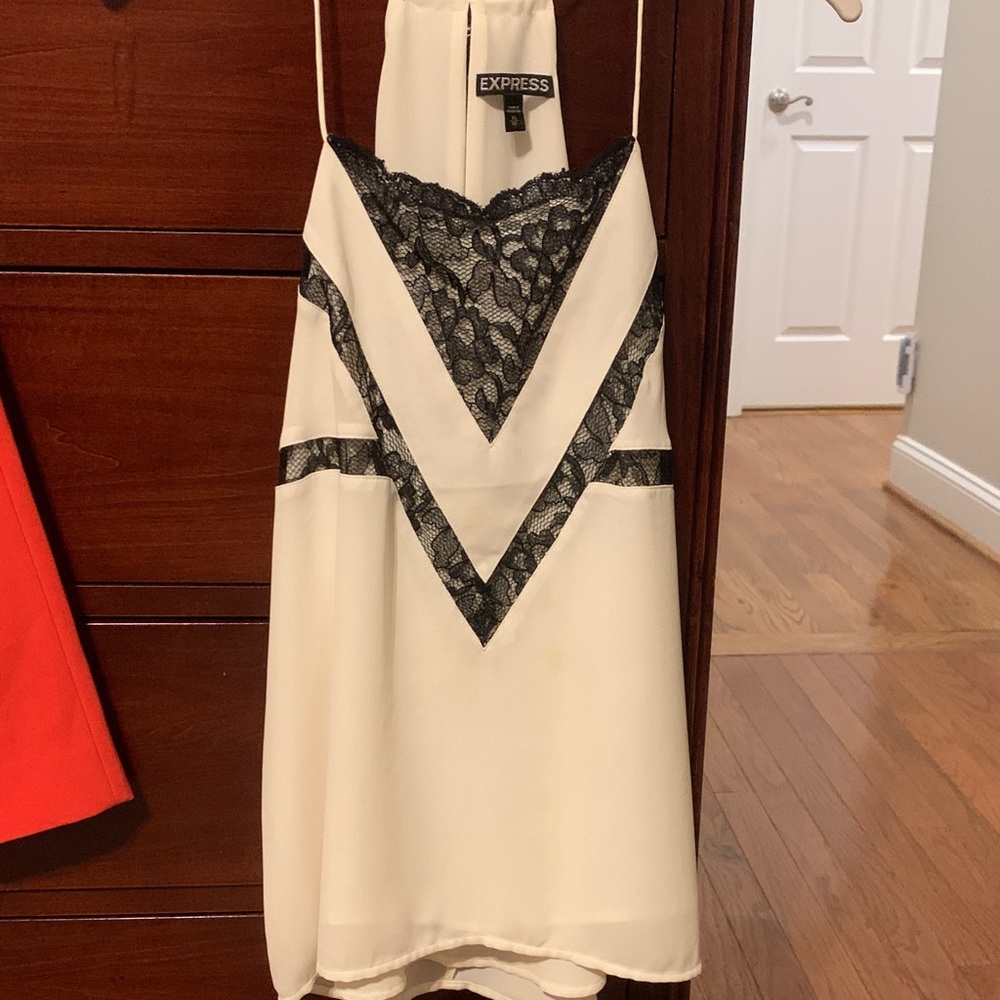 Express Women's Cream and Black Lace Mini Dress